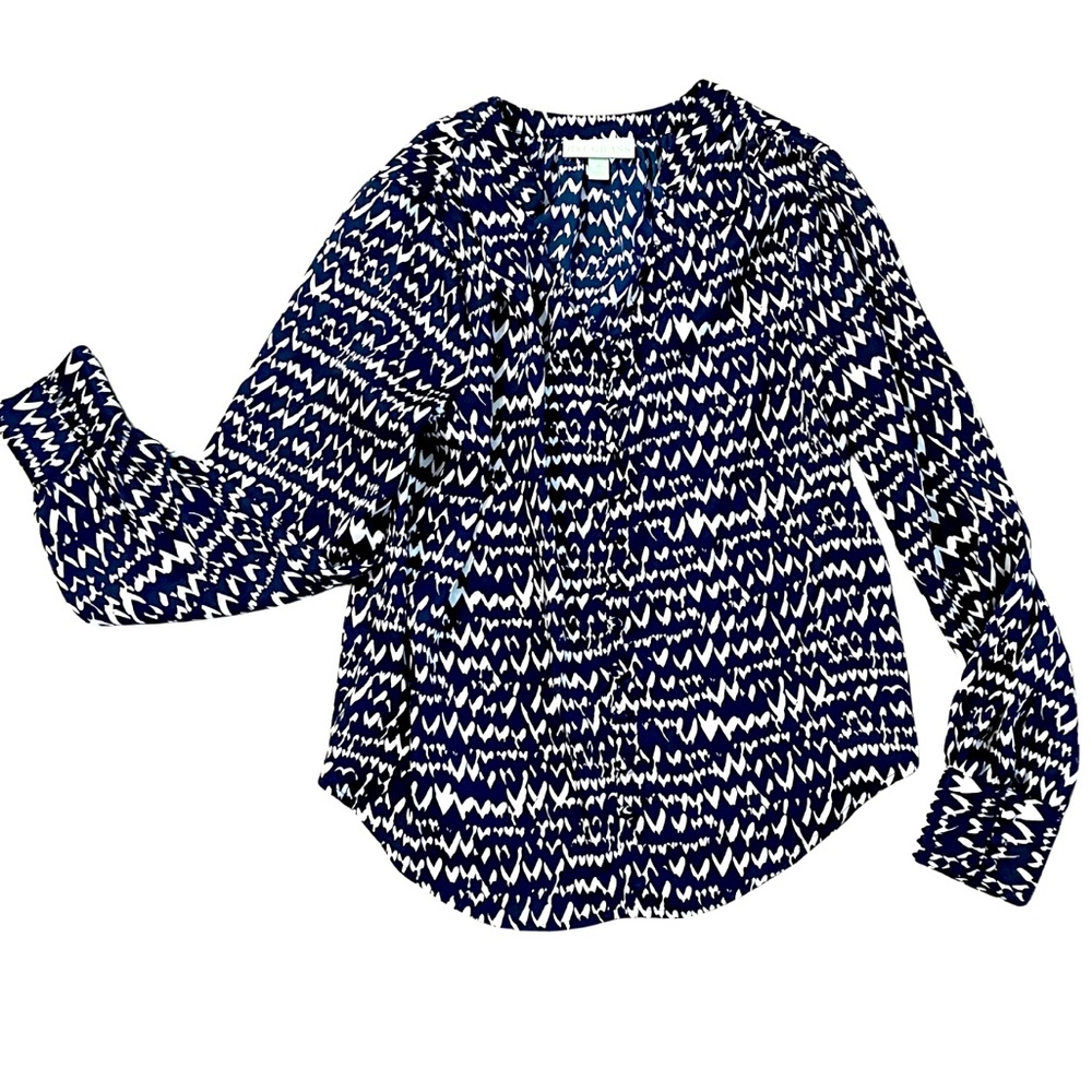 Ryegrass Long Sleeve Plunge Navy & White Blouse